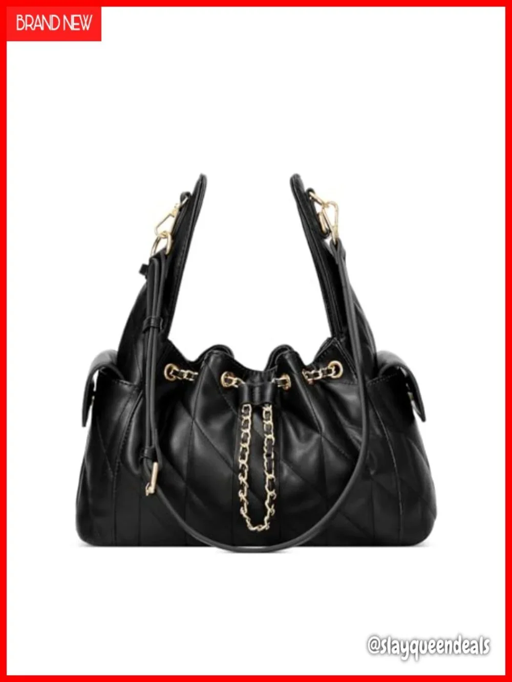 Quilted Vegan Leather Hobo Handbag with Adjustable Strap - Slouchy Shoulder